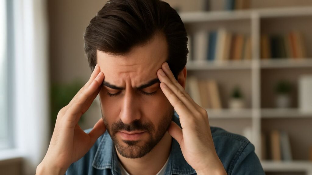 homem com sintomas de esgotamento mental