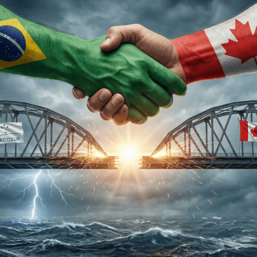 Acordo entre Brasil e Canadá simbolizado.